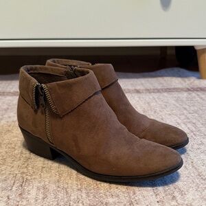 Women’s Brown Suede Ankle Booties with Side Zip